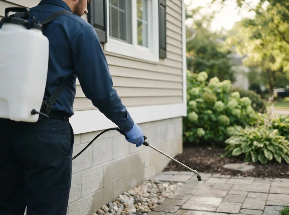 Pest control technician inspecting a home in Coahoma, TX